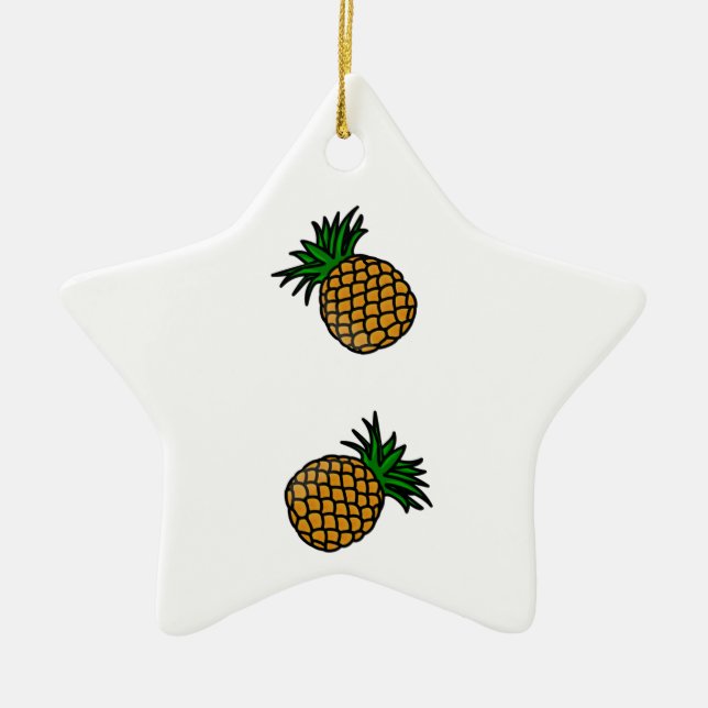 Pineapple Pattern Tropical Fruits Juice Fun Apple Ceramic Ornament (Front)