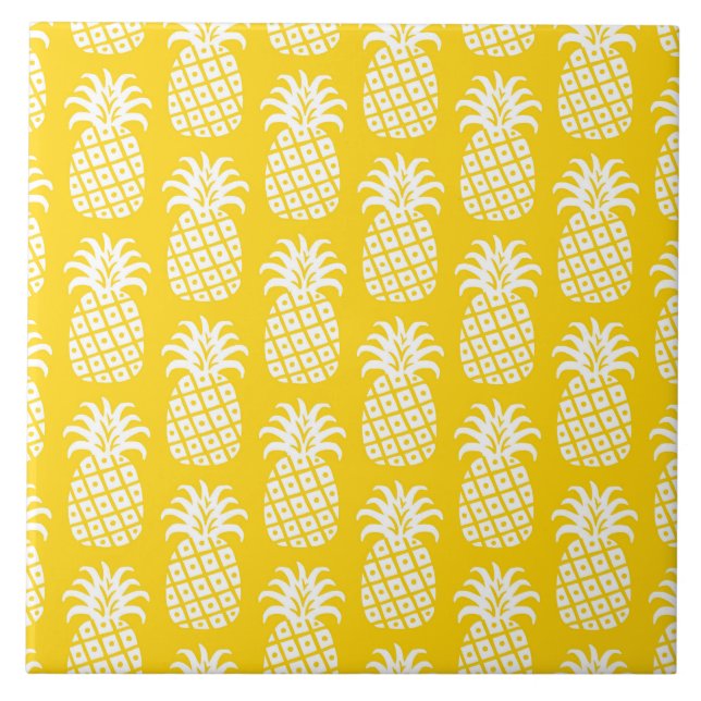 Pineapple Pattern Yellow & White Ceramic Tile (Front)