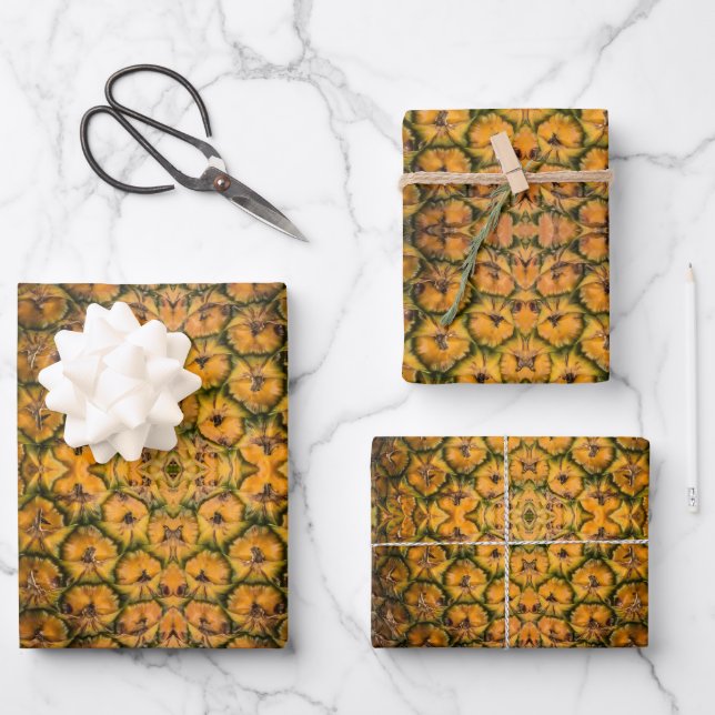 Pineapple Peel Texture Gold Pattern Photo  Wrapping Paper Sheets (Front)