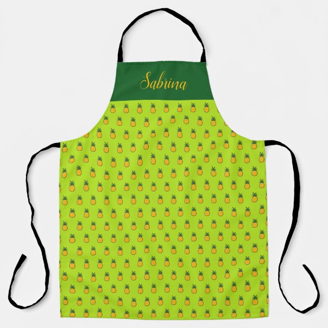 Pineapple Personalized Tropical Luau Kitchen Apron (Front)