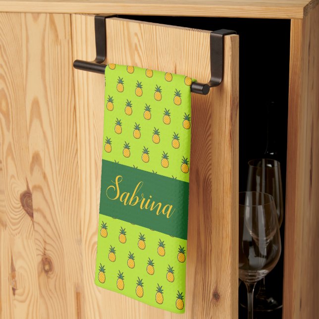 Pineapple Personalized Tropical Luau Kitchen Towel (Thirds Fold)