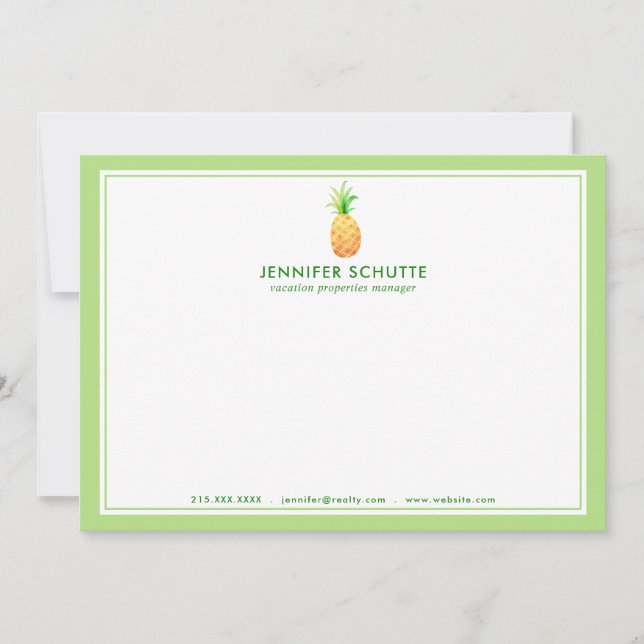 Pineapple Personalized Tropical Realtor Stationery Note Card (Front)
