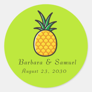 Pineapple Personalized Tropical Round Stickers