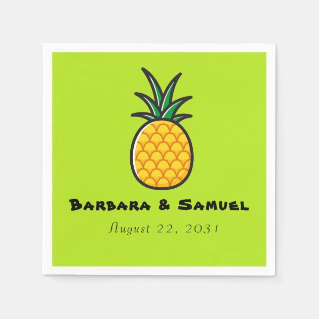 Pineapple Personalized Tropical Wedding Napkins (Front)