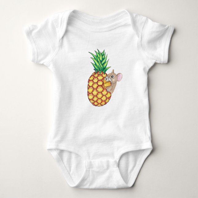 Pineapple Pika Eating Fruits Baby Bodysuit (Front)