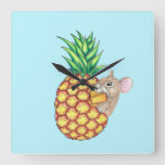 Pineapple Pika Takes a Chomp Aqua Square Wall Clock