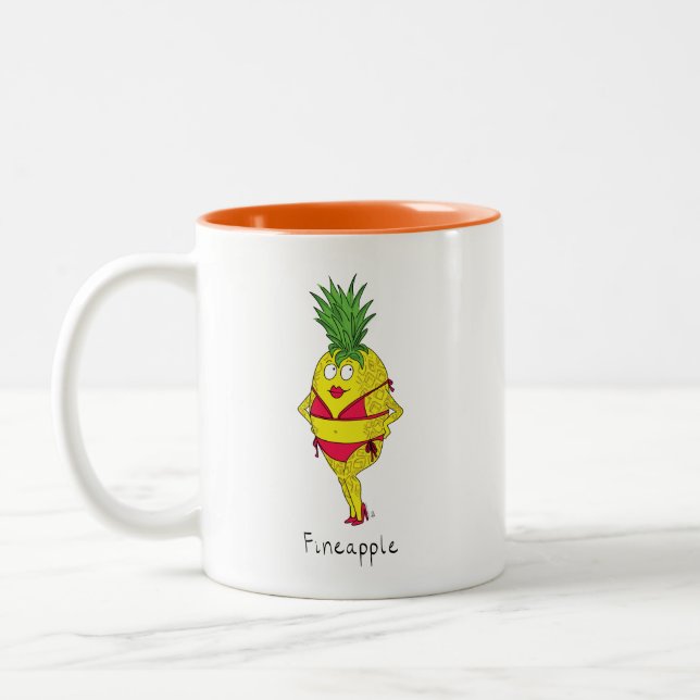 Pineapple Pin-Up Girl Funny Fruit Two-Tone Coffee Mug (Left)