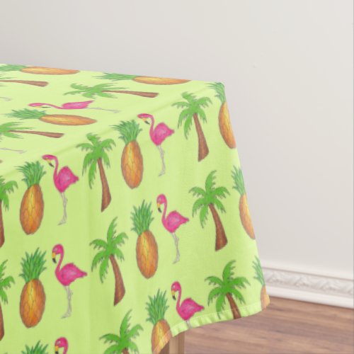 Pineapple Pink Flamingo Palm Tree Tropical Print Tablecloth