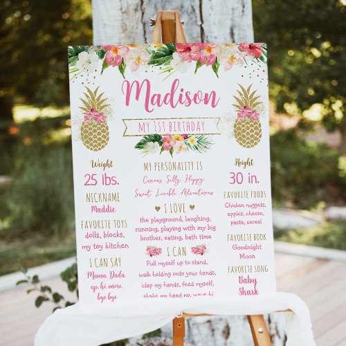 Pineapple Pink Gold First Birthday Milestone Foam Board