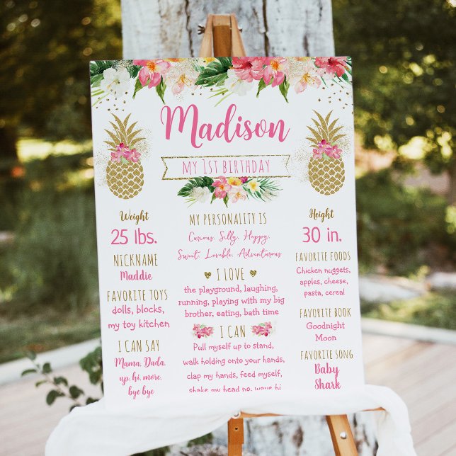 Pineapple Pink Gold First Birthday Milestone Foam Board (Creator Uploaded)