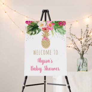 Pineapple Pink Gold Floral Baby Shower Welcome Foam Board