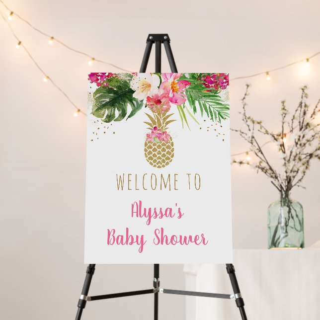 Pineapple Pink Gold Floral Baby Shower Welcome Foam Board (In Situ (Stand))