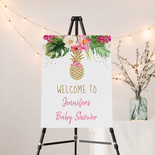 Pineapple Pink Gold Floral Baby Shower Welcome Foam Board (In Situ (Stand))