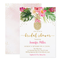 Pineapple Pink Gold Floral Tropical Bridal Shower Invitation