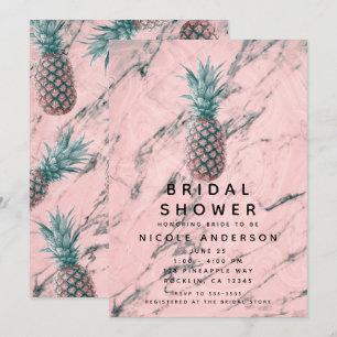 Pineapple & Pink Marble Swirl Modern Bridal Shower Invitation