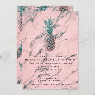 Pineapple & Pink Marble Swirl Modern Chic Wedding Invitation