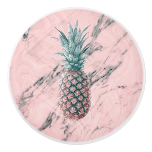 Pineapple Pink Marble Swirl Modern Girly Trendy Ceramic Knob