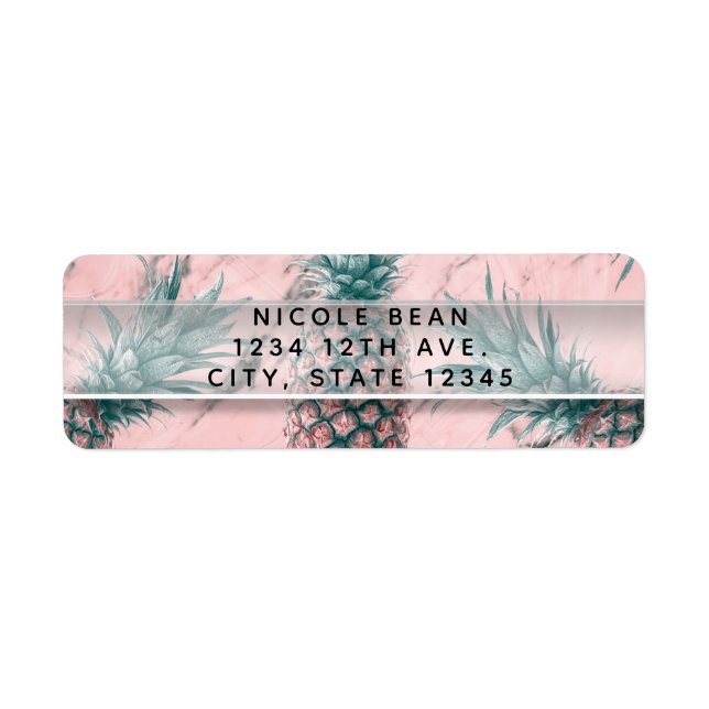 Pineapple Pink Marble Swirl Modern Party Label (Front)