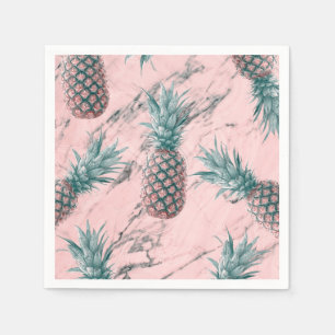 Pineapple Pink Marble Swirl Modern Party Napkins