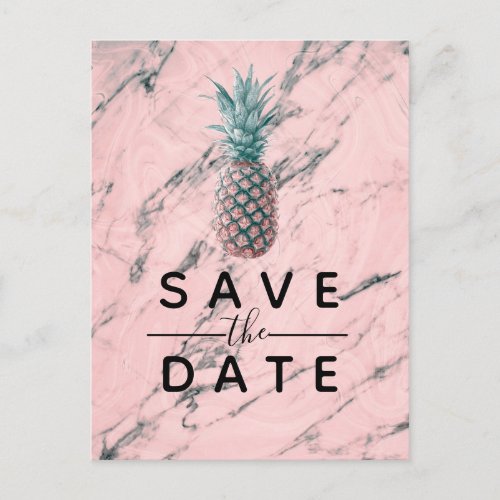 Pineapple Pink Marble Swirl Modern Save the Date Announcement Postcard