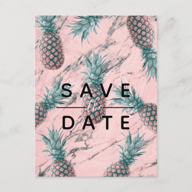 Pineapple Pink Marble Swirl Modern Save the Date Announcement Postcard (Front)