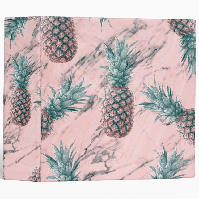 Pineapple Pink Marble Swirl Modern Tropical Chic 3 Ring Binder (Front/Spine)
