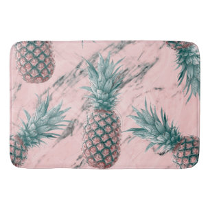 Pineapple & Pink Marble Swirl Modern Tropical Chic Bathroom Mat