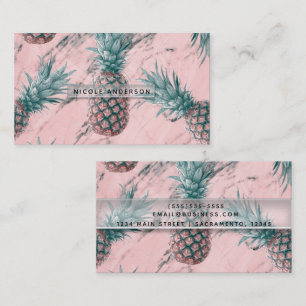 Pineapple Pink Marble Swirl Modern Tropical Chic Business Card