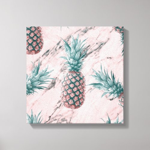 Pineapple  Pink Marble Swirl Modern Tropical Chic Canvas Print