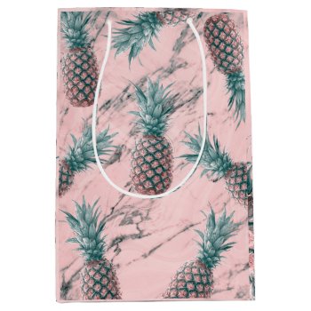 Pineapple & Pink Marble Swirl Modern Tropical Chic Medium Gift Bag by printabledigidesigns at Zazzle