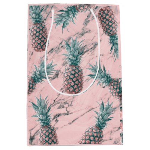 Pineapple  Pink Marble Swirl Modern Tropical Chic Medium Gift Bag