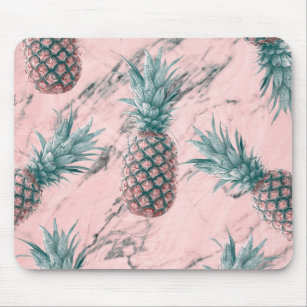 Pineapple & Pink Marble Swirl Modern Tropical Chic Mouse Pad