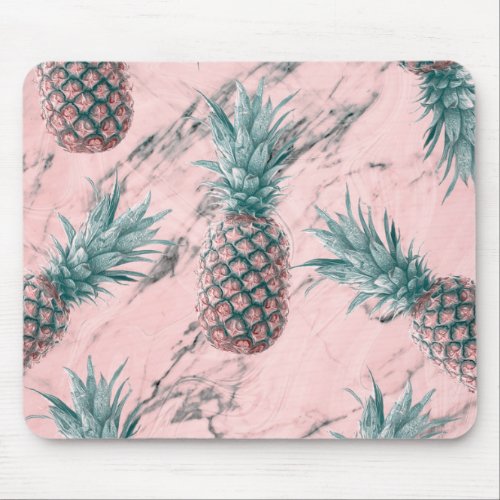 Pineapple  Pink Marble Swirl Modern Tropical Chic Mouse Pad