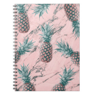 Pineapple & Pink Marble Swirl Modern Tropical Chic Notebook