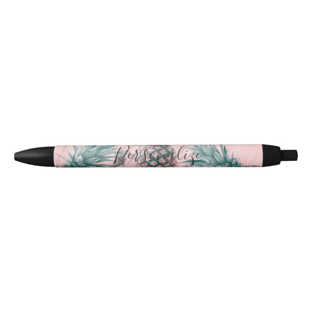 Pineapple & Pink Marble Swirl Modern Tropical Chic Pen (Front)