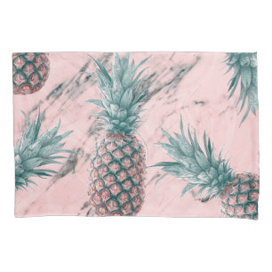 Pineapple & Pink Marble Swirl Modern Tropical Chic Pillowcase