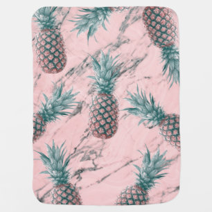 Pineapple & Pink Marble Swirl Modern Tropical Chic Receiving Blanket