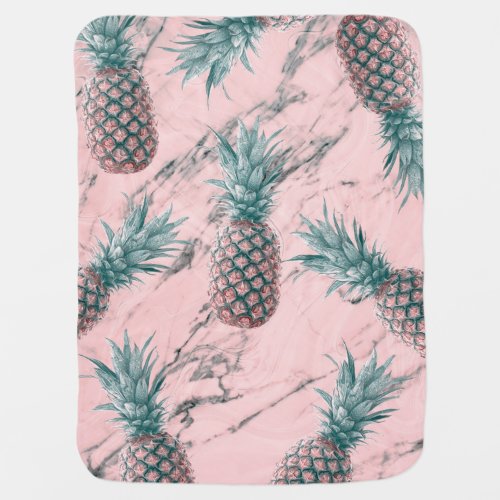 Pineapple  Pink Marble Swirl Modern Tropical Chic Receiving Blanket