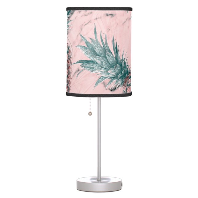 Pineapple & Pink Marble Swirl Modern Tropical Chic Table Lamp (Right)
