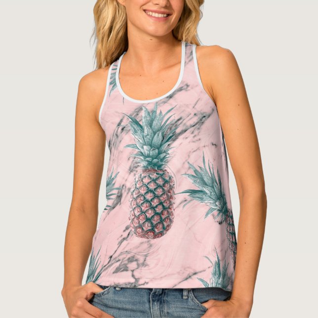 Pineapple Pink Marble Swirl Modern Tropical Chic Tank Top (Front)
