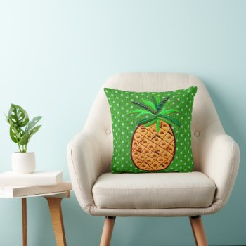 Pineapple & Polka Dots  Bright Green Throw Pillow by Rebecca_Reeder at Zazzle