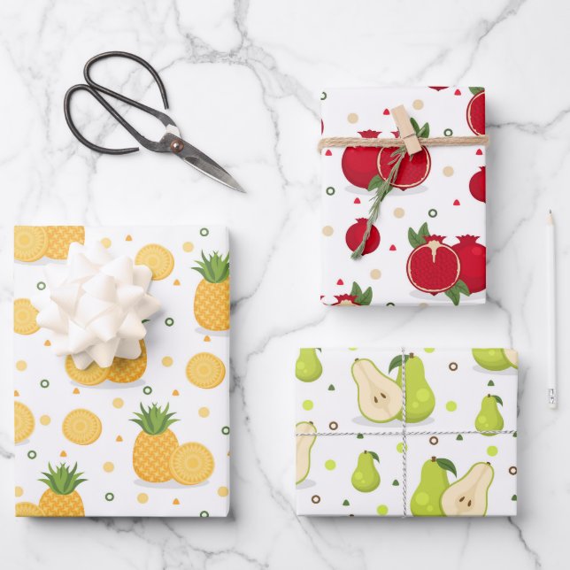 Pineapple Pomegranate Pear Wrapping Paper Set of 3 (Front)