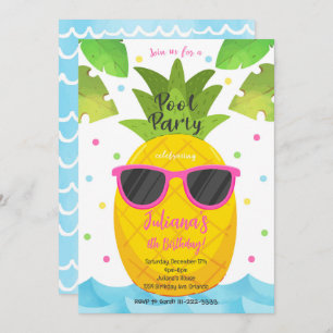 Pineapple Pool Party Birthday Invitation