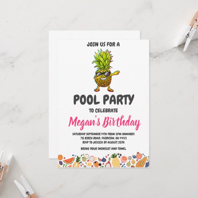 pineapple pool party invitations (Front/Back In Situ)