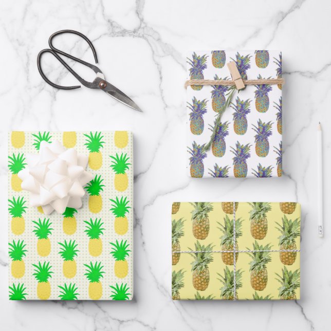 Pineapple Pop Art Trio Wrapping Paper Sheets (Front)