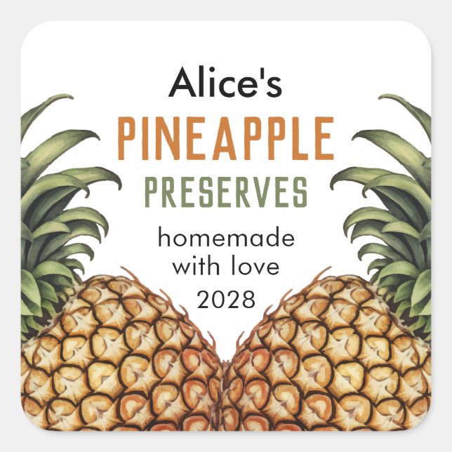 Pineapple preserves homemade canning label (Front)