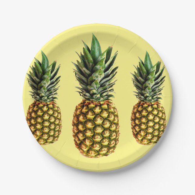 Pineapple print disposable paper party plates (Front)