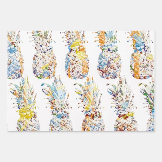 Pineapple Print Wrapping Paper Flat Sheet Set of 3 (Front)