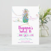 Pineapple Rainbow Color Splash Sweet 16 Party Invitation (Standing Front)