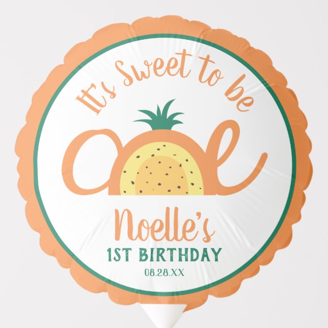 Pineapple Rainbow, Sweet to be One, 1st Birthday Balloon (Front)